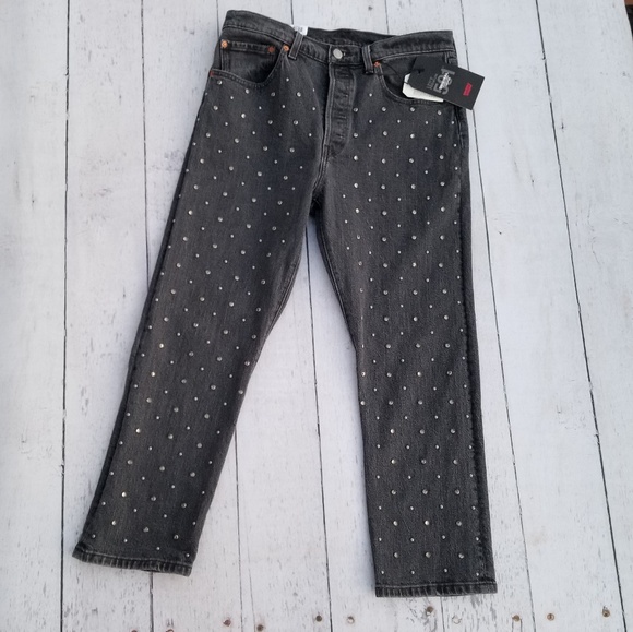 Levi's 501 Studs &"Crystals" Cropped Jeans - Picture 4 of 8